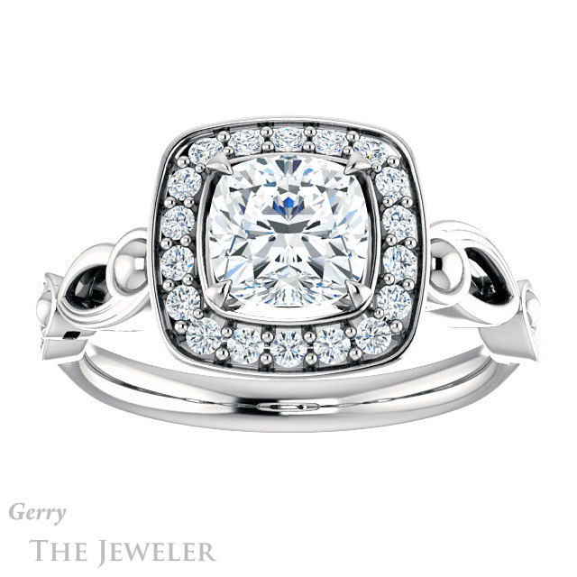 Cushion Cut Forever One Moissanite Engagement Ring #GTJ1000-cushion-fo-w