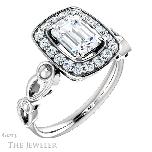 Emerald Cut Forever One Moissanite Engagement Ring #GTJ1000-emerald-fb-w 4 Emerald Cut Forever Brilliant Moissanite Engagement Ring #GTJ1000-emerald-fb-w