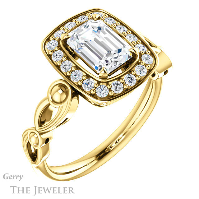 Emerald Cut Forever One Moissanite Engagement Ring #GTJ1000-emerald-fb-y 4 Emerald Cut Forever Brilliant Moissanite Engagement Ring #GTJ1000-emerald-fb-y