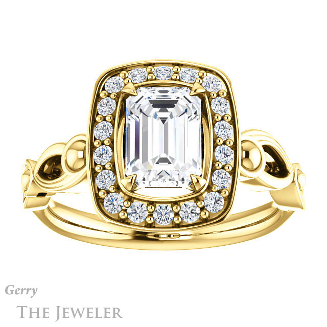 Emerald Cut Forever Brilliant Moissanite Engagement Ring #GTJ1000-emerald-fb-y