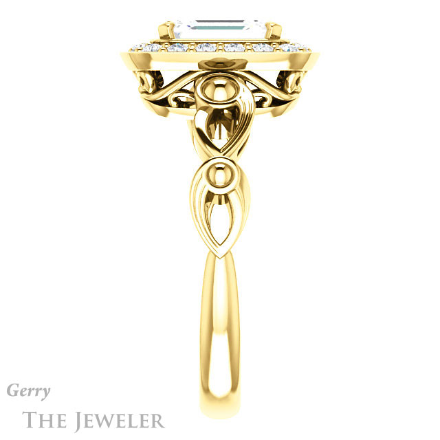 Emerald Cut Forever One Moissanite Engagement Ring #GTJ1000-emerald-fb-y 3 Emerald Cut Forever Brilliant Moissanite Engagement Ring #GTJ1000-emerald-fb-y