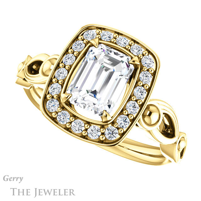 Emerald Cut Forever One Moissanite Engagement Ring #GTJ1000-emerald-fb-y 5 Emerald Cut Forever Brilliant Moissanite Engagement Ring #GTJ1000-emerald-fb-y