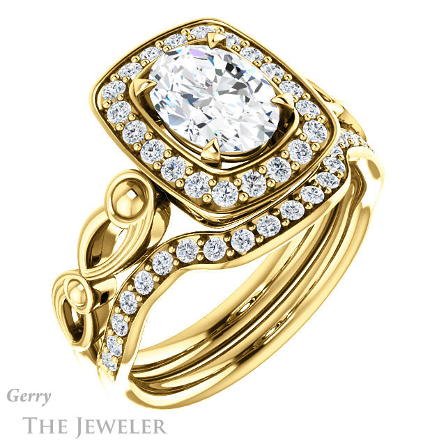 Oval Shaped Forever One Moissanite Engagement Ring #GTJ1000-oval-fo-y