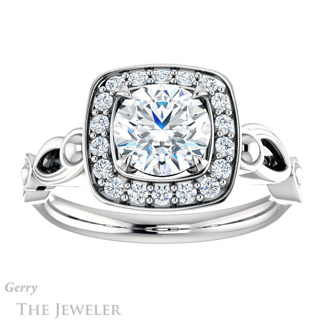 Round Cut Forever One Moissanite Engagement Ring #GTJ1000-round-fo-w