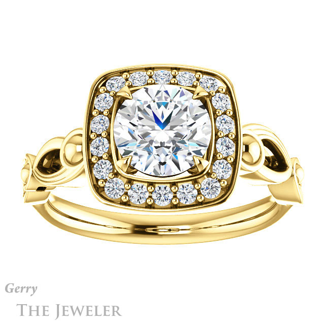 Round Cut Forever One Moissanite Engagement Ring #GTJ1000-round-fo-y