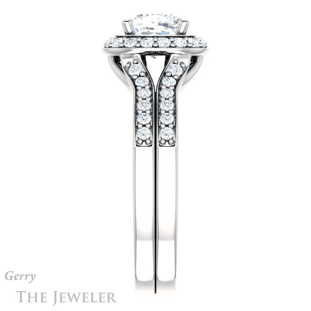 Cushion Cut Forever One Moissanite Engagement Ring #GTJ1001-cushion-fo-w | Gerry The Jeweler Cushion Cut Forever One Moissanite Engagement Ring #GTJ1001-cushion-fo-w