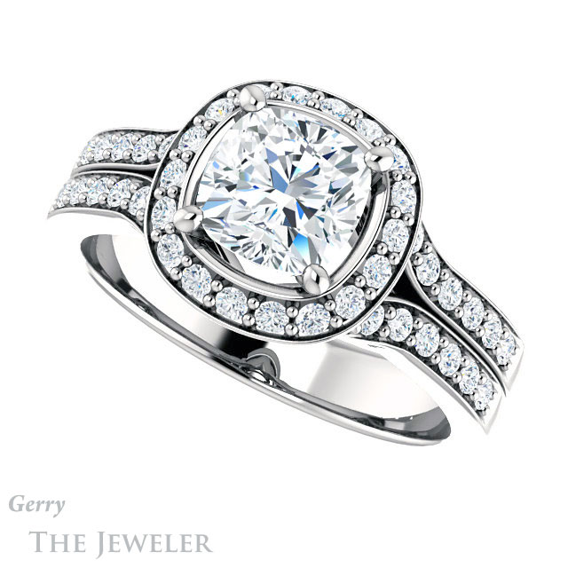Cushion Cut Forever One Moissanite Engagement Ring #GTJ1001-cushion-fo-w | Gerry The Jeweler Cushion Cut Forever One Moissanite Engagement Ring #GTJ1001-cushion-fo-w