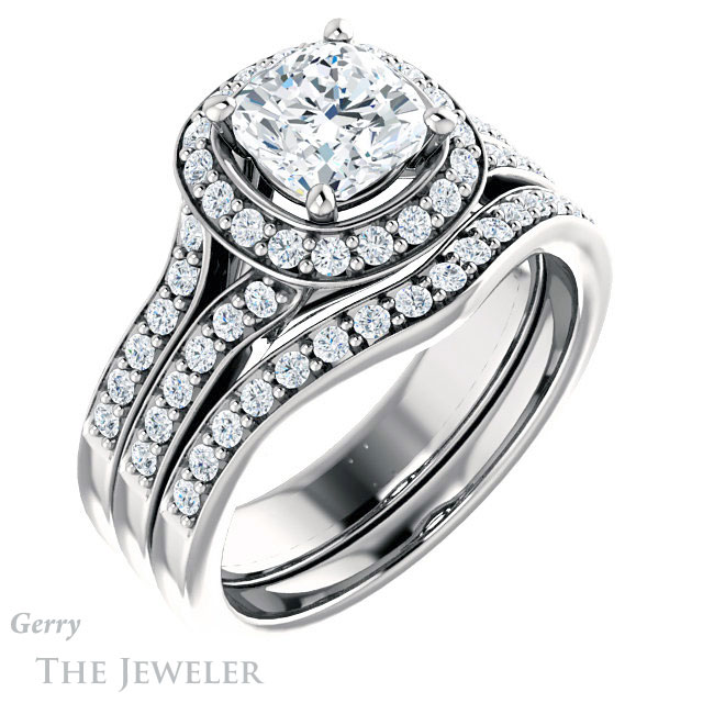 Cushion Cut Forever One Moissanite Engagement Ring #GTJ1001-cushion-fo-w | Gerry The Jeweler Cushion Cut Forever One Moissanite Engagement Ring #GTJ1001-cushion-fo-w