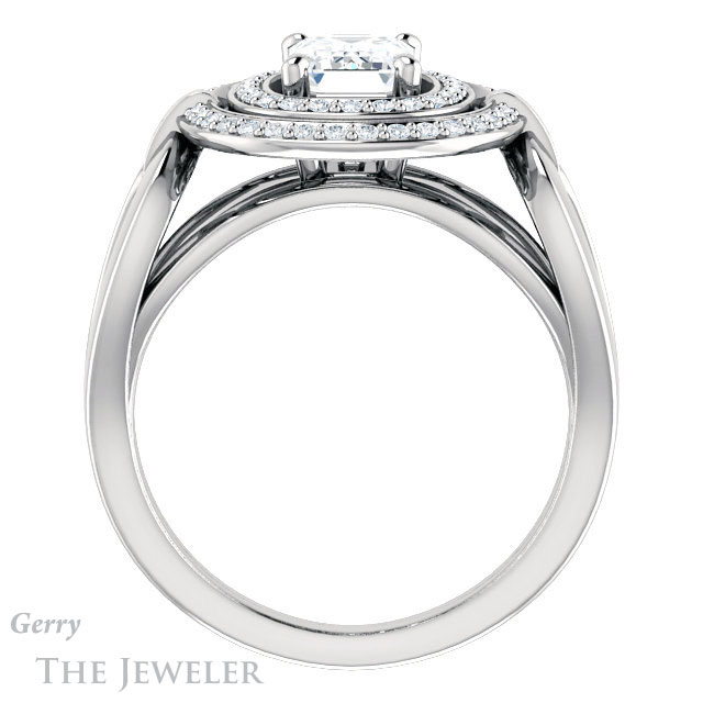 Emerald Cut Forever One Moissanite Engagement Ring #GTJ1002-emerald-fb-w | Gerry The Jeweler Emerald Cut Forever Brilliant Moissanite Engagement Ring #GTJ1002-emerald-fb-w