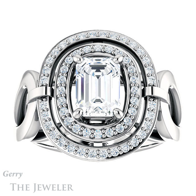 Emerald Cut Forever One Moissanite Engagement Ring #GTJ1002-emerald-fb-w | Gerry The Jeweler Emerald Cut Forever Brilliant Moissanite Engagement Ring #GTJ1002-emerald-fb-w