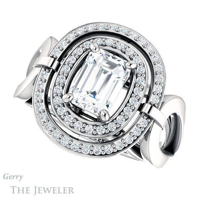 Emerald Cut Forever One Moissanite Engagement Ring #GTJ1002-emerald-fb-w | Gerry The Jeweler Emerald Cut Forever Brilliant Moissanite Engagement Ring #GTJ1002-emerald-fb-w