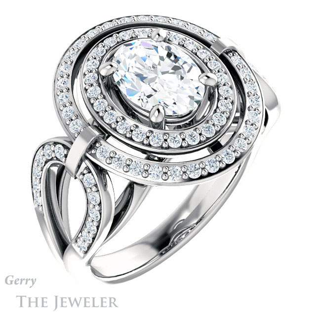 Oval Shaped Forever One Moissanite Engagement Ring #GTJ1003-oval-fo-w | Gerry The Jeweler Oval Shaped Forever One Moissanite Engagement Ring #GTJ1003-oval-fo-w