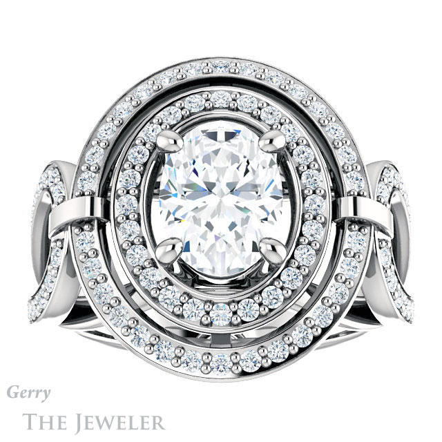 Oval Shaped Forever One Moissanite Engagement Ring #GTJ1003-oval-fo-w | Gerry The Jeweler Oval Shaped Forever One Moissanite Engagement Ring #GTJ1003-oval-fo-w