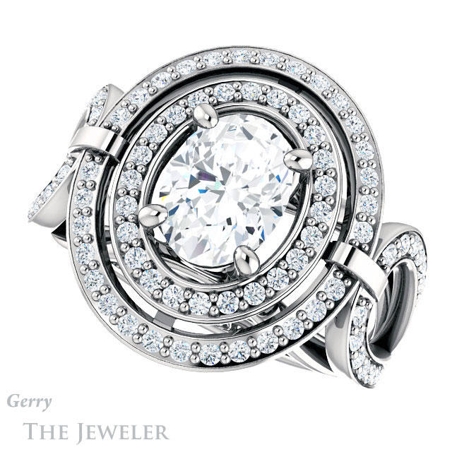 Oval Shaped Forever One Moissanite Engagement Ring #GTJ1003-oval-fo-w | Gerry The Jeweler Oval Shaped Forever One Moissanite Engagement Ring #GTJ1003-oval-fo-w