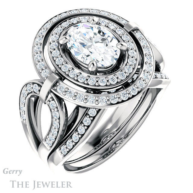 Oval Shaped Forever One Moissanite Engagement Ring #GTJ1003-oval-fo-w | Gerry The Jeweler Oval Shaped Forever One Moissanite Engagement Ring #GTJ1003-oval-fo-w