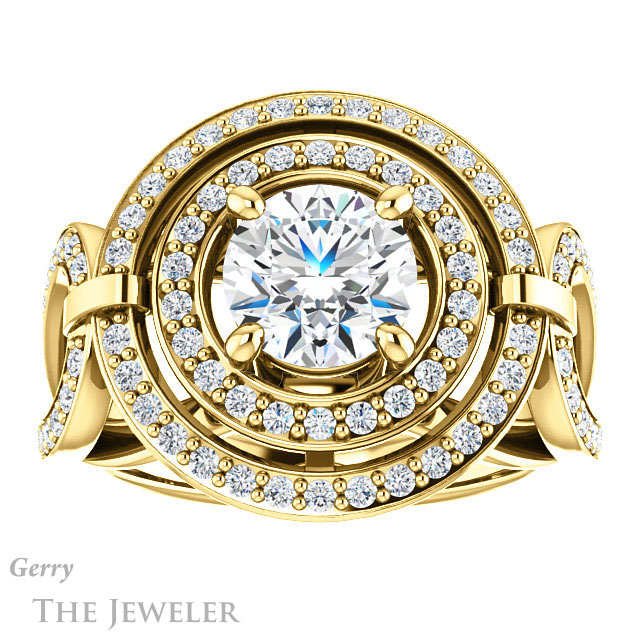 Round Cut Forever One Moissanite Engagement Ring #GTJ1003-round-fo-y | Gerry The Jeweler Round Cut Forever One Moissanite Engagement Ring #GTJ1003-round-fo-y