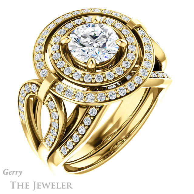 Round Cut Forever One Moissanite Engagement Ring #GTJ1003-round-fo-y | Gerry The Jeweler Round Cut Forever One Moissanite Engagement Ring #GTJ1003-round-fo-y