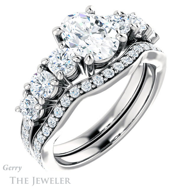 Oval Shaped Forever One Moissanite Engagement Ring #GTJ1005-oval-fo-w | Gerry The Jeweler Oval Shaped Forever One Moissanite Engagement Ring #GTJ1005-oval-fo-w
