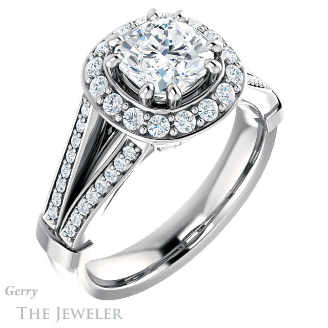 Cushion Cut Forever One Moissanite Engagement Ring #GTJ1006-cushion-fo-w 4 Cushion Cut Forever One Moissanite Engagement Ring #GTJ1006-cushion-fo-w