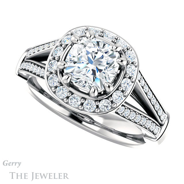 Cushion Cut Forever One Moissanite Engagement Ring #GTJ1006-cushion-fo-w 5 Cushion Cut Forever One Moissanite Engagement Ring #GTJ1006-cushion-fo-w