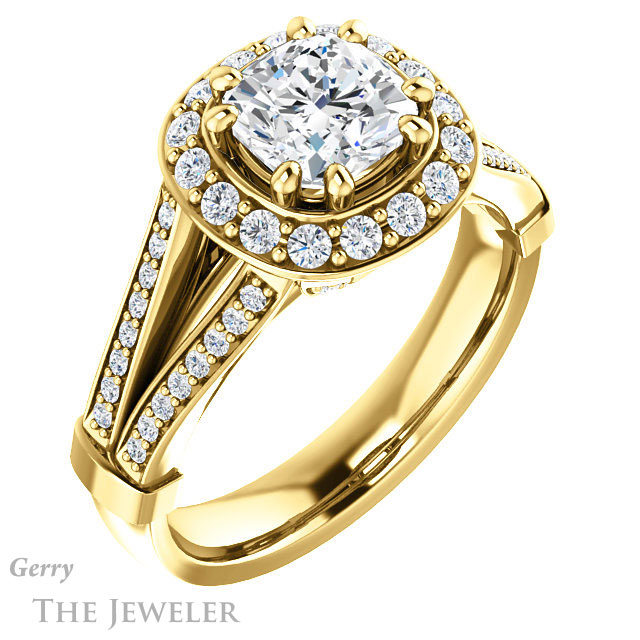 Cushion Cut Forever One Moissanite Engagement Ring #GTJ1006-cushion-fo-y