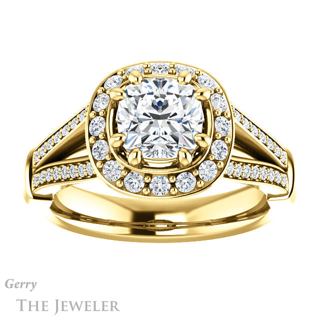 Cushion Cut Forever One Moissanite Engagement Ring #GTJ1006-cushion-fo-y