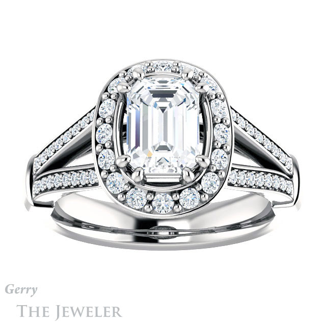Emerald Cut Forever Brilliant Moissanite Engagement Ring #GTJ1006-emerald-fb-w