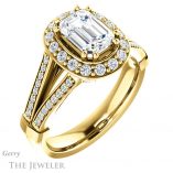 Emerald Cut Forever One Moissanite Engagement Ring #GTJ1006-emerald-fb-y 4 Emerald Cut Forever Brilliant Moissanite Engagement Ring #GTJ1006-emerald-fb-y