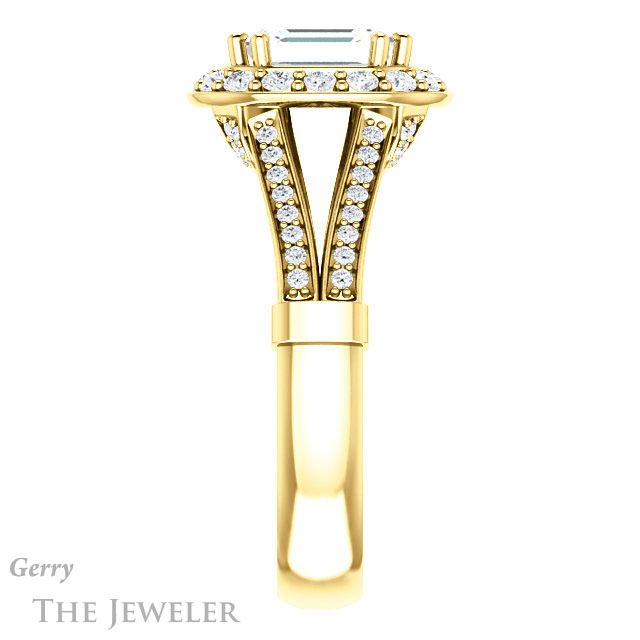 Emerald Cut Forever One Moissanite Engagement Ring #GTJ1006-emerald-fb-y 3 Emerald Cut Forever Brilliant Moissanite Engagement Ring #GTJ1006-emerald-fb-y