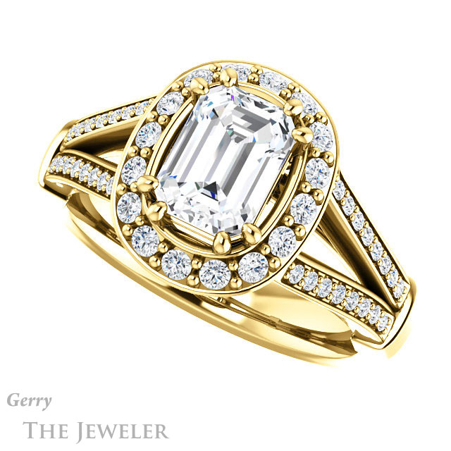 Emerald Cut Forever One Moissanite Engagement Ring #GTJ1006-emerald-fb-y 5 Emerald Cut Forever Brilliant Moissanite Engagement Ring #GTJ1006-emerald-fb-y