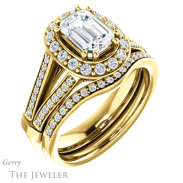 Emerald Cut Forever One Moissanite Engagement Ring #GTJ1006-emerald-fb-y 6 Emerald Cut Forever Brilliant Moissanite Engagement Ring #GTJ1006-emerald-fb-y