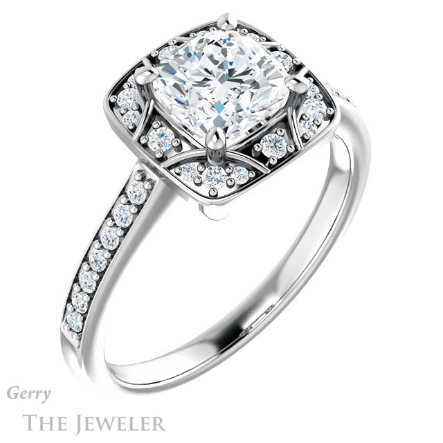 Cushion Cut Forever One Moissanite Engagement Ring #GTJ1009-cushion-fo-w 4 Cushion Cut Forever One Moissanite Engagement Ring #GTJ1009-cushion-fo-w