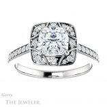 Cushion Cut Forever One Moissanite Engagement Ring #GTJ1009-cushion-fo-w 1 Cushion Cut Forever One Moissanite Engagement Ring #GTJ1009-cushion-fo-w