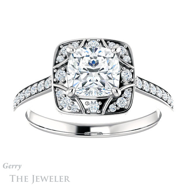 Cushion Cut Forever One Moissanite Engagement Ring #GTJ1009-cushion-fo-w 1 Cushion Cut Forever One Moissanite Engagement Ring #GTJ1009-cushion-fo-w