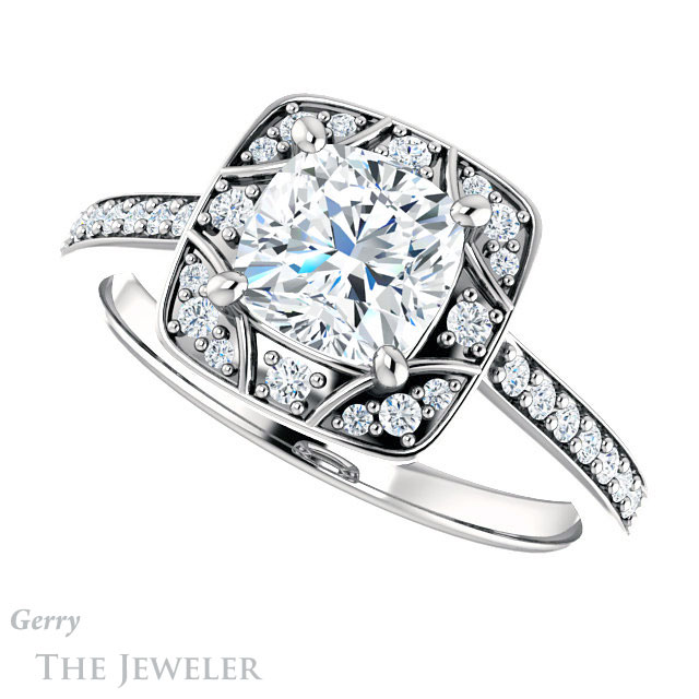 Cushion Cut Forever One Moissanite Engagement Ring #GTJ1009-cushion-fo-w 5 Cushion Cut Forever One Moissanite Engagement Ring #GTJ1009-cushion-fo-w