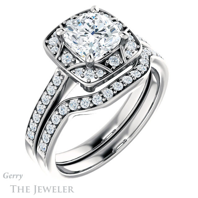 Cushion Cut Forever One Moissanite Engagement Ring #GTJ1009-cushion-fo-w 6 Cushion Cut Forever One Moissanite Engagement Ring #GTJ1009-cushion-fo-w