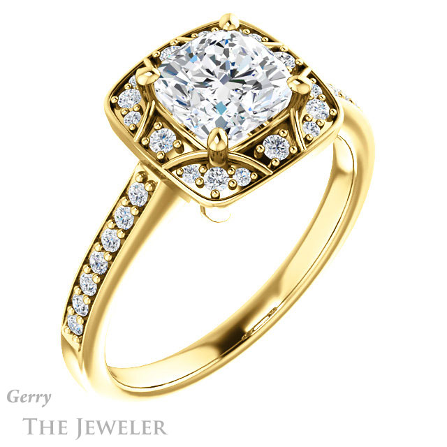 Cushion Cut Forever One Moissanite Engagement Ring #GTJ1009-cushion-fo-y 4 Cushion Cut Forever One Moissanite Engagement Ring #GTJ1009-cushion-fo-y