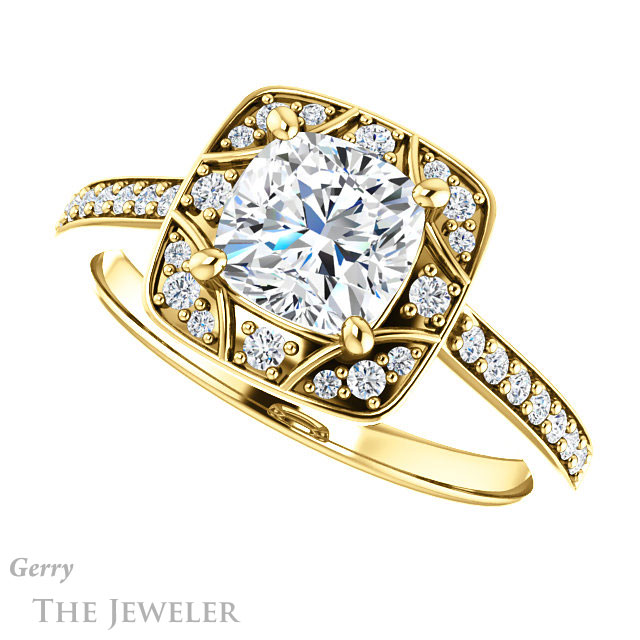 Cushion Cut Forever One Moissanite Engagement Ring #GTJ1009-cushion-fo-y 5 Cushion Cut Forever One Moissanite Engagement Ring #GTJ1009-cushion-fo-y