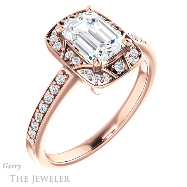 Emerald Cut Forever One Moissanite Engagement Ring #GTJ1009-emerald-fb-r 4 Emerald Cut Forever Brilliant Moissanite Engagement Ring #GTJ1009-emerald-fb-r