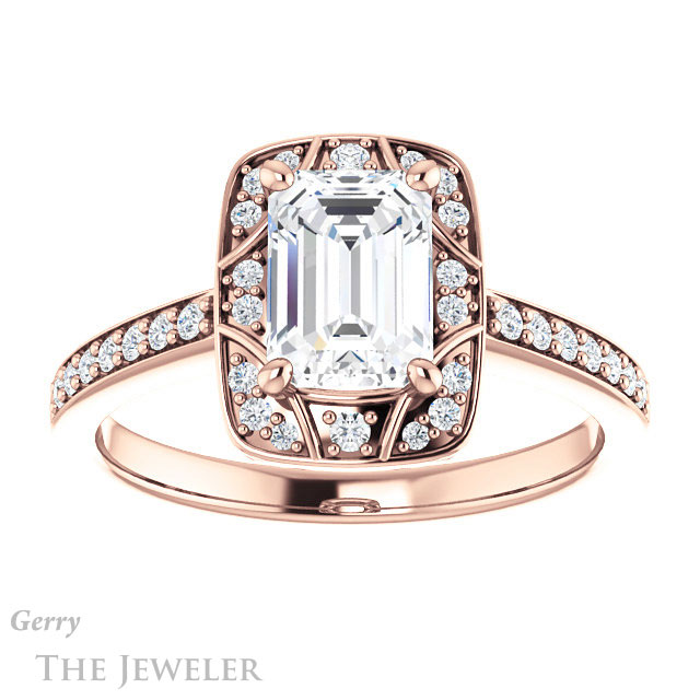 Emerald Cut Forever One Moissanite Engagement Ring #GTJ1009-emerald-fb-r 1 Emerald Cut Forever Brilliant Moissanite Engagement Ring #GTJ1009-emerald-fb-r