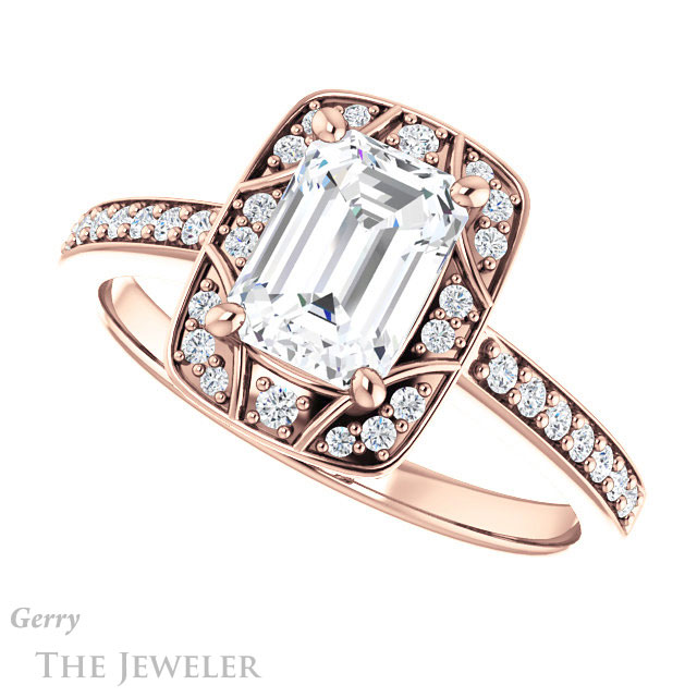 Emerald Cut Forever One Moissanite Engagement Ring #GTJ1009-emerald-fb-r 5 Emerald Cut Forever Brilliant Moissanite Engagement Ring #GTJ1009-emerald-fb-r