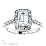 Emerald Cut Forever One Moissanite Engagement Ring #GTJ1009-emerald-fb-w 1 Emerald Cut Forever Brilliant Moissanite Engagement Ring #GTJ1009-emerald-fb-w