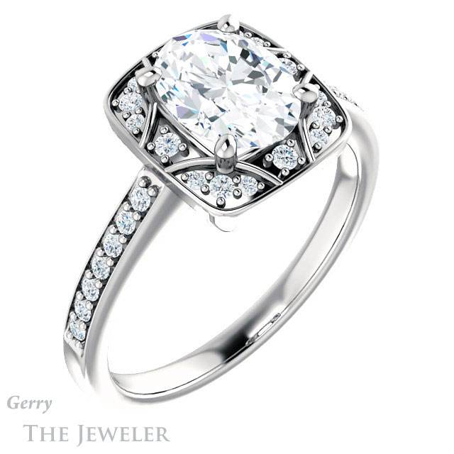 Oval Shaped Forever One Moissanite Engagement Ring #GTJ1009-oval-fo-w 4 Oval Shaped Forever One Moissanite Engagement Ring #GTJ1009-oval-fo-w