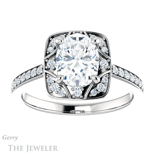 Oval Shaped Forever One Moissanite Engagement Ring #GTJ1009-oval-fo-w 1 Oval Shaped Forever One Moissanite Engagement Ring #GTJ1009-oval-fo-w
