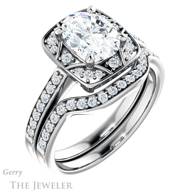 Oval Shaped Forever One Moissanite Engagement Ring #GTJ1009-oval-fo-w 6 Oval Shaped Forever One Moissanite Engagement Ring #GTJ1009-oval-fo-w