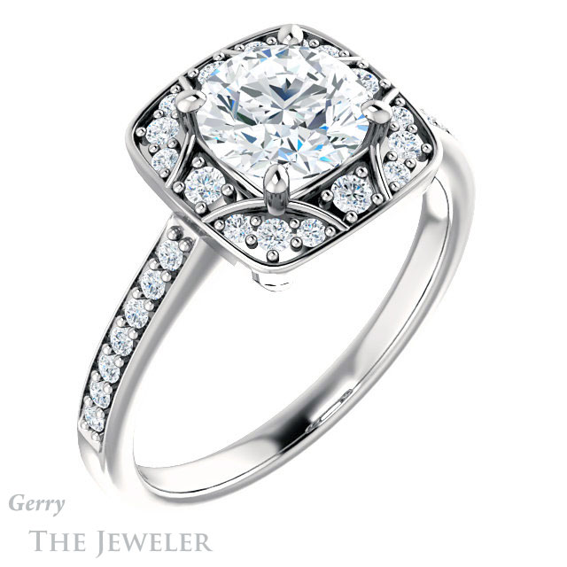 Round Cut Forever One Moissanite Engagement Ring #GTJ1009-round-fo-w 4 Round Cut Forever One Moissanite Engagement Ring #GTJ1009-round-fo-w