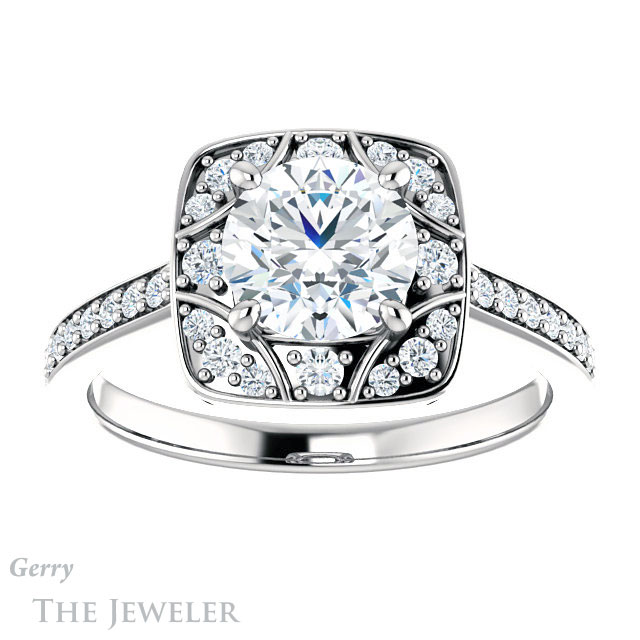 Round Cut Forever One Moissanite Engagement Ring #GTJ1009-round-fo-w