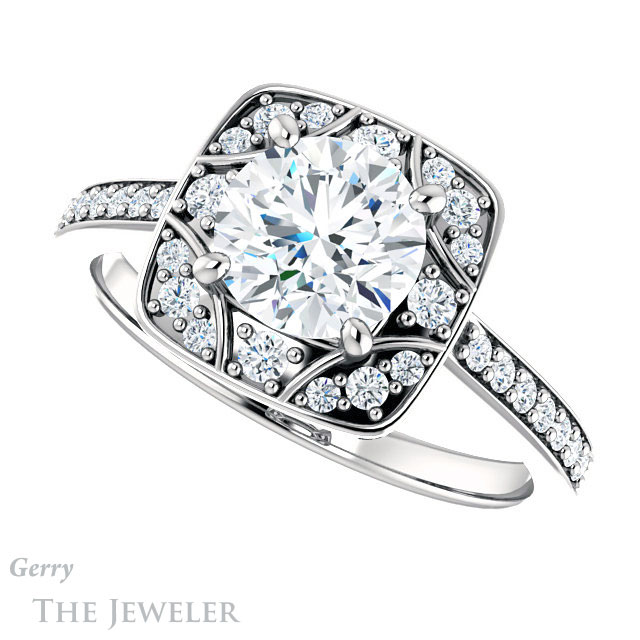 Round Cut Forever One Moissanite Engagement Ring #GTJ1009-round-fo-w 5 Round Cut Forever One Moissanite Engagement Ring #GTJ1009-round-fo-w