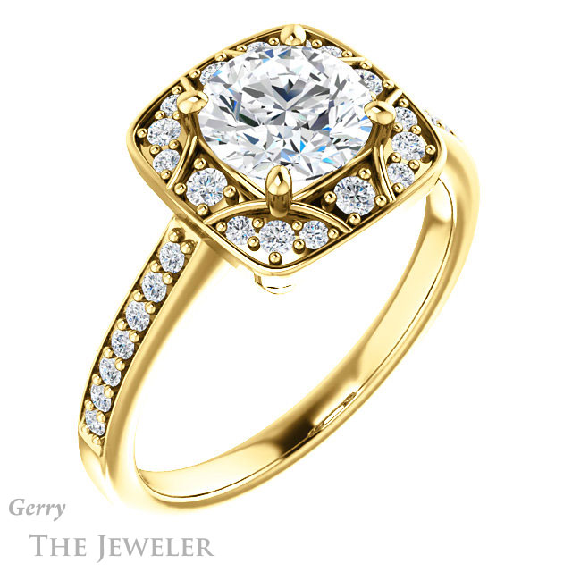Round Cut Forever One Moissanite Engagement Ring #GTJ1009-round-fo-y 4 Round Cut Forever One Moissanite Engagement Ring #GTJ1009-round-fo-y