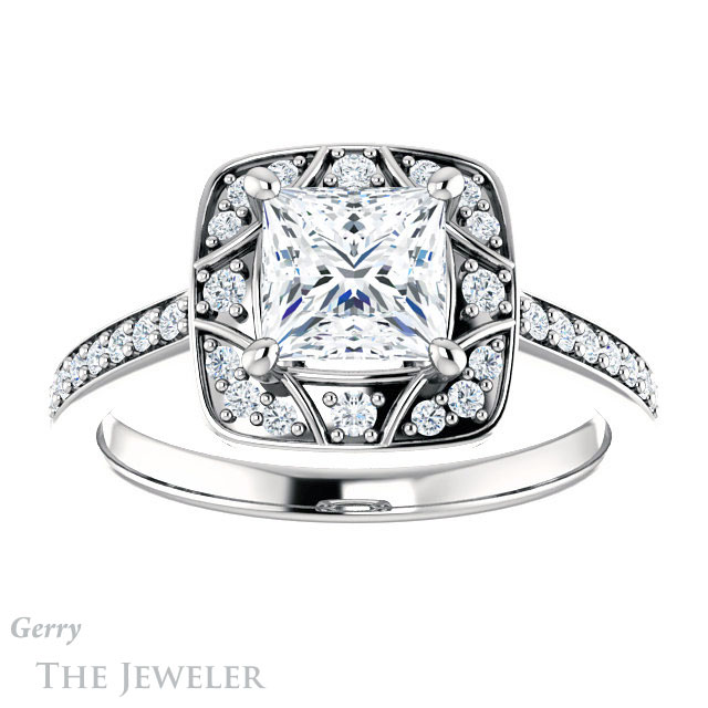 Princess Cut Forever One Moissanite Engagement Ring #GTJ1009-square-fo-w